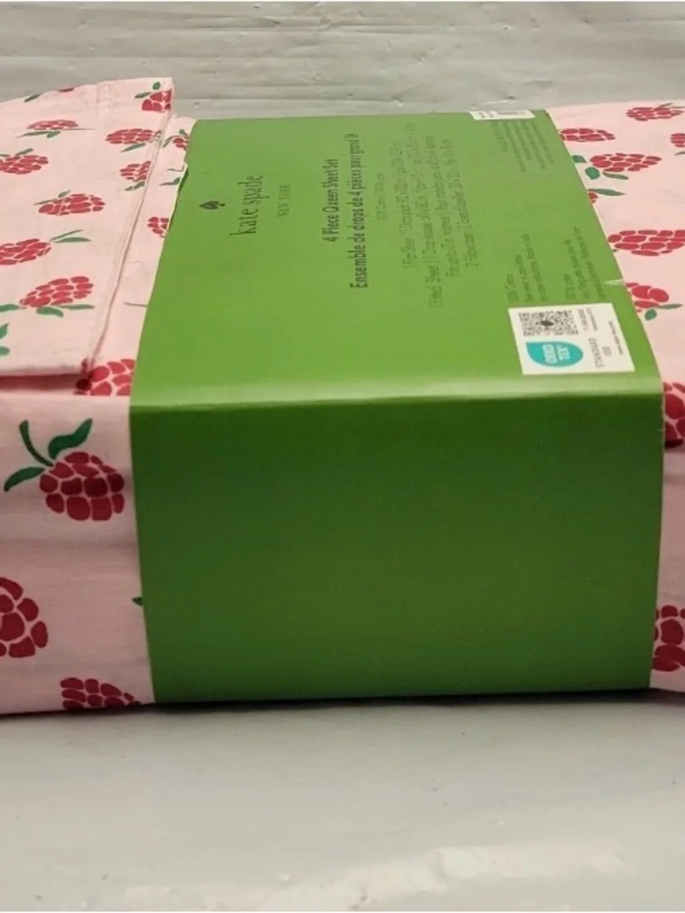 NEW 4pc Kate Spade Queen Sheet Set RASPBERRIES 100% Cotton Percale Flat Fitted